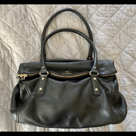 Kate Spade black leather fold-over zip flap bag